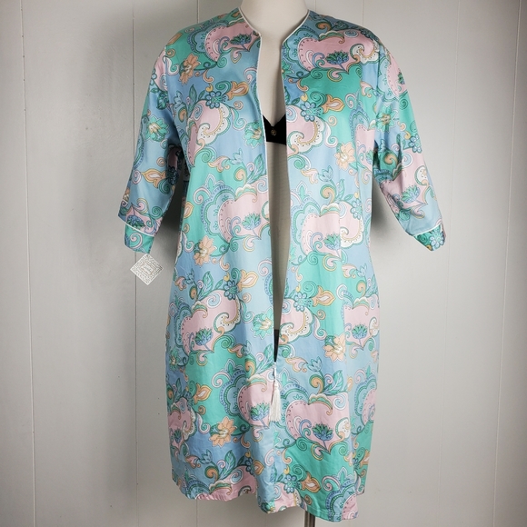 Nwt Carlton Hall blue swirl zip front night gown - Picture 2 of 11